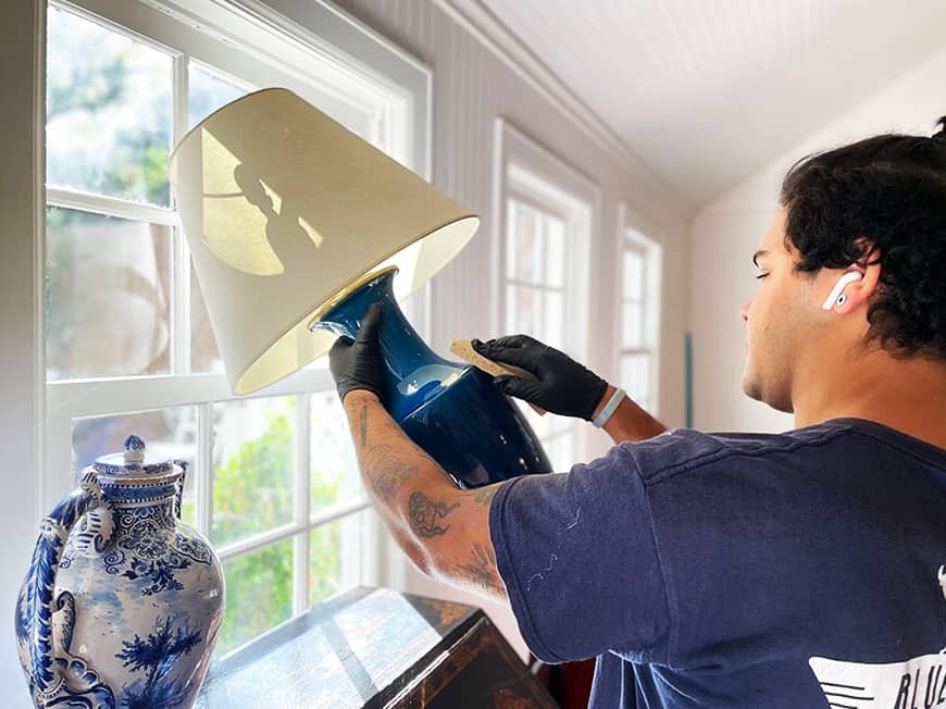 Blue Ox Mover restoring a lamp in a home after fire or water damage