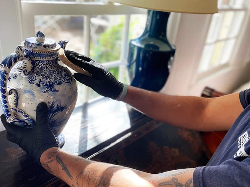 Blue Ox Mover restoring a vase after fire or water damage
